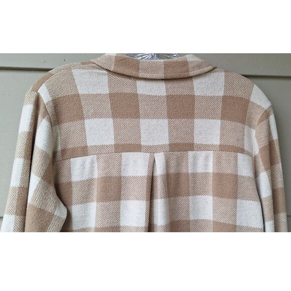 Soft Surroundings Mad about Plaid Flannel Tunic Popover Shirt Top Size M Tan - Picture 9 of 10